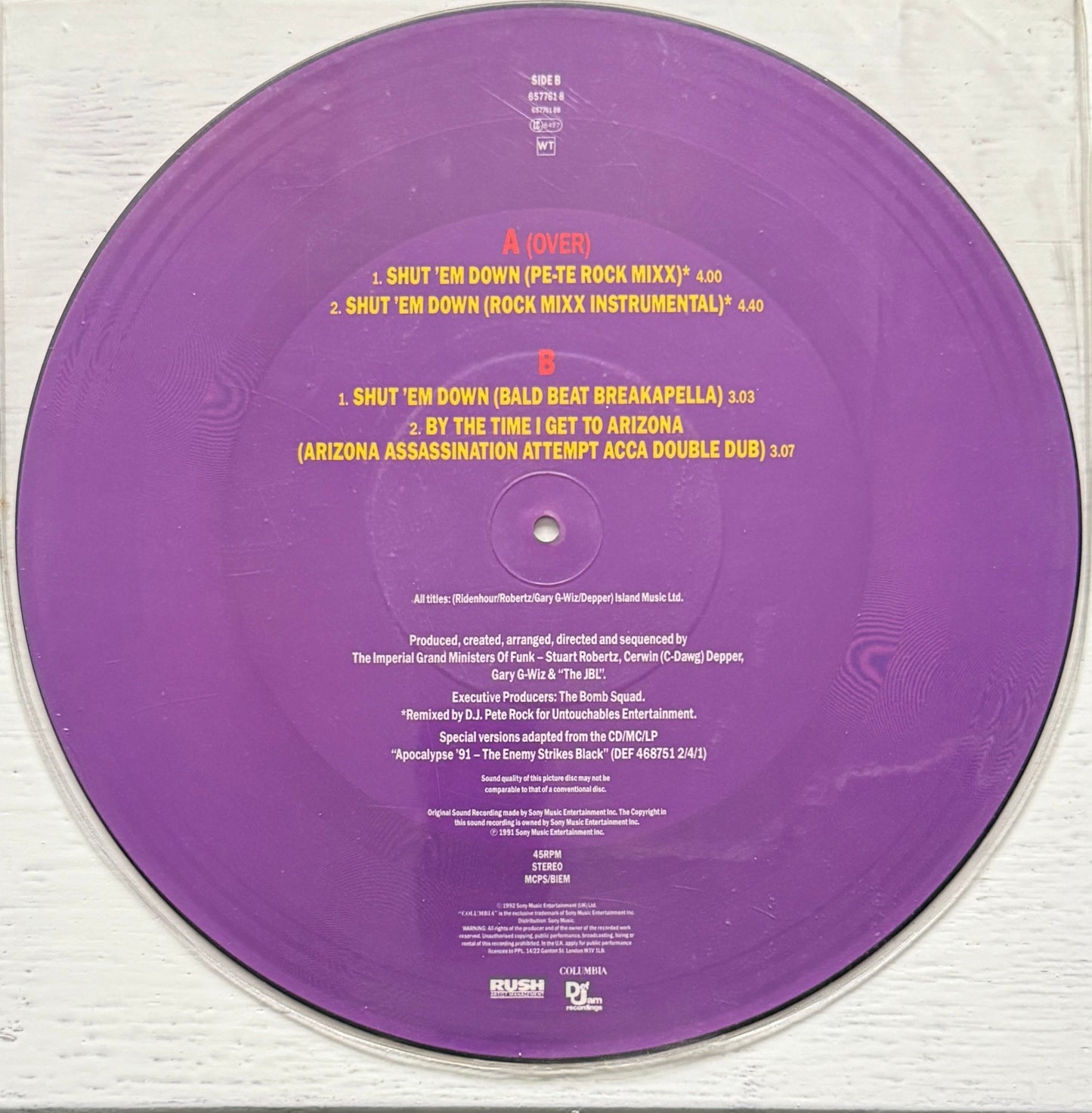 Public Enemy – Shut ’Em Down (Remix) 12" Vinyl (Hip Hop, 1992)
