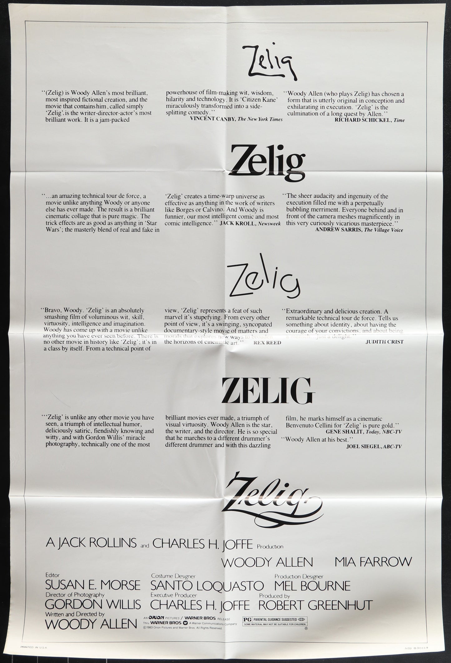 Zelig (1983) Original US One Sheet Movie Poster