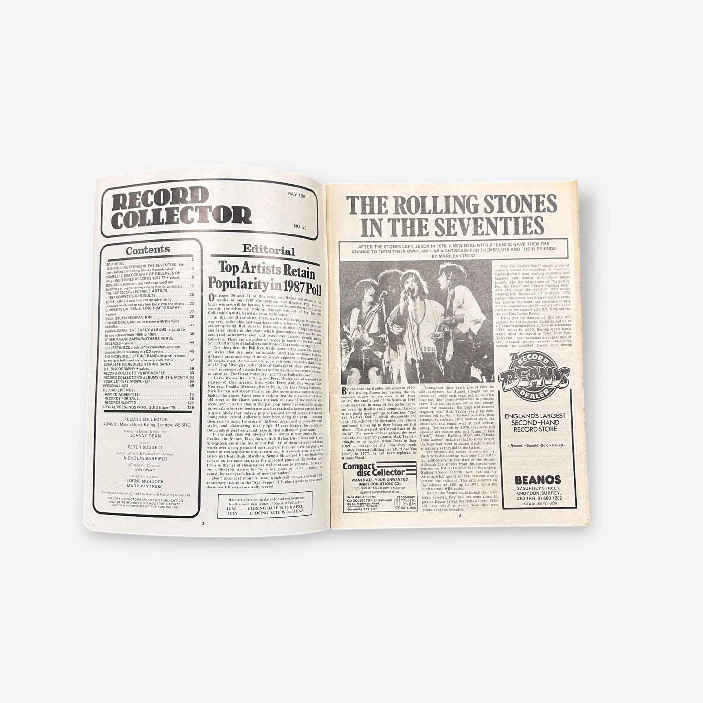 1987 The Rolling Stones - In The Seventies - Record Collector Magazine No. 93