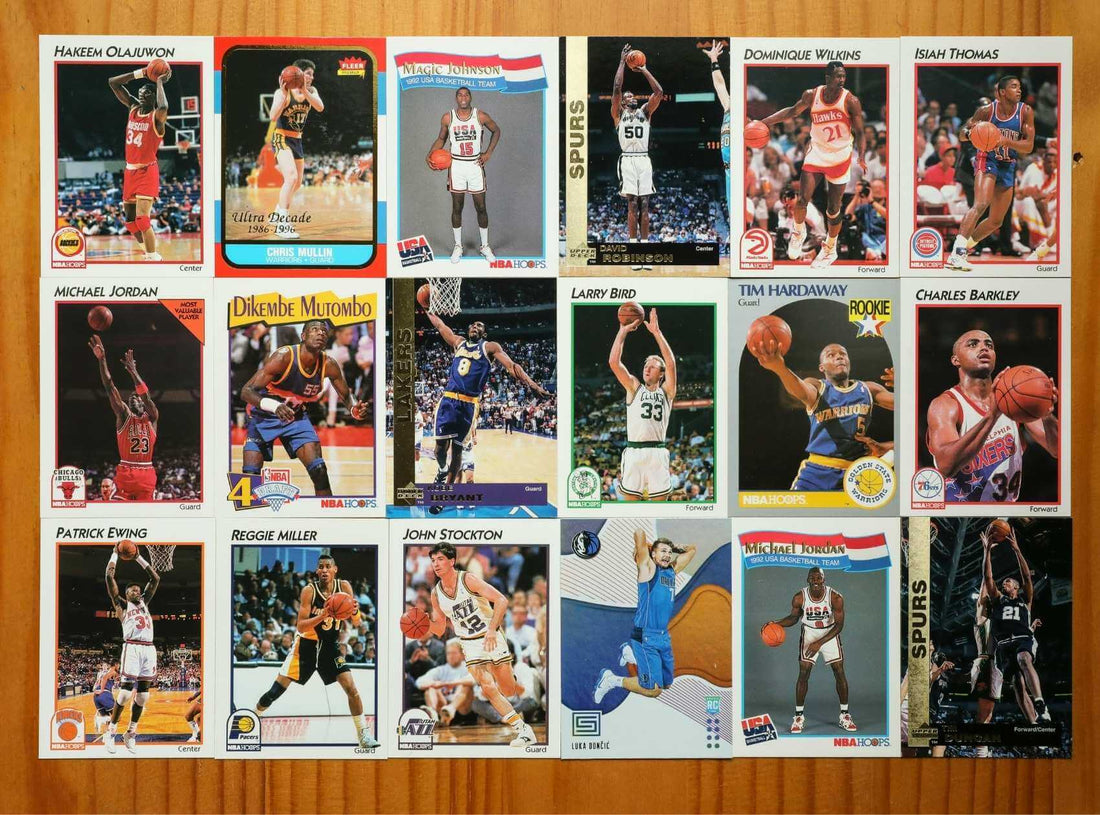 An array of vintage basketball cards from the USA