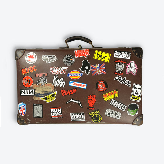 Vintage Globe-Trotter Band & Music Sticker Suitcase