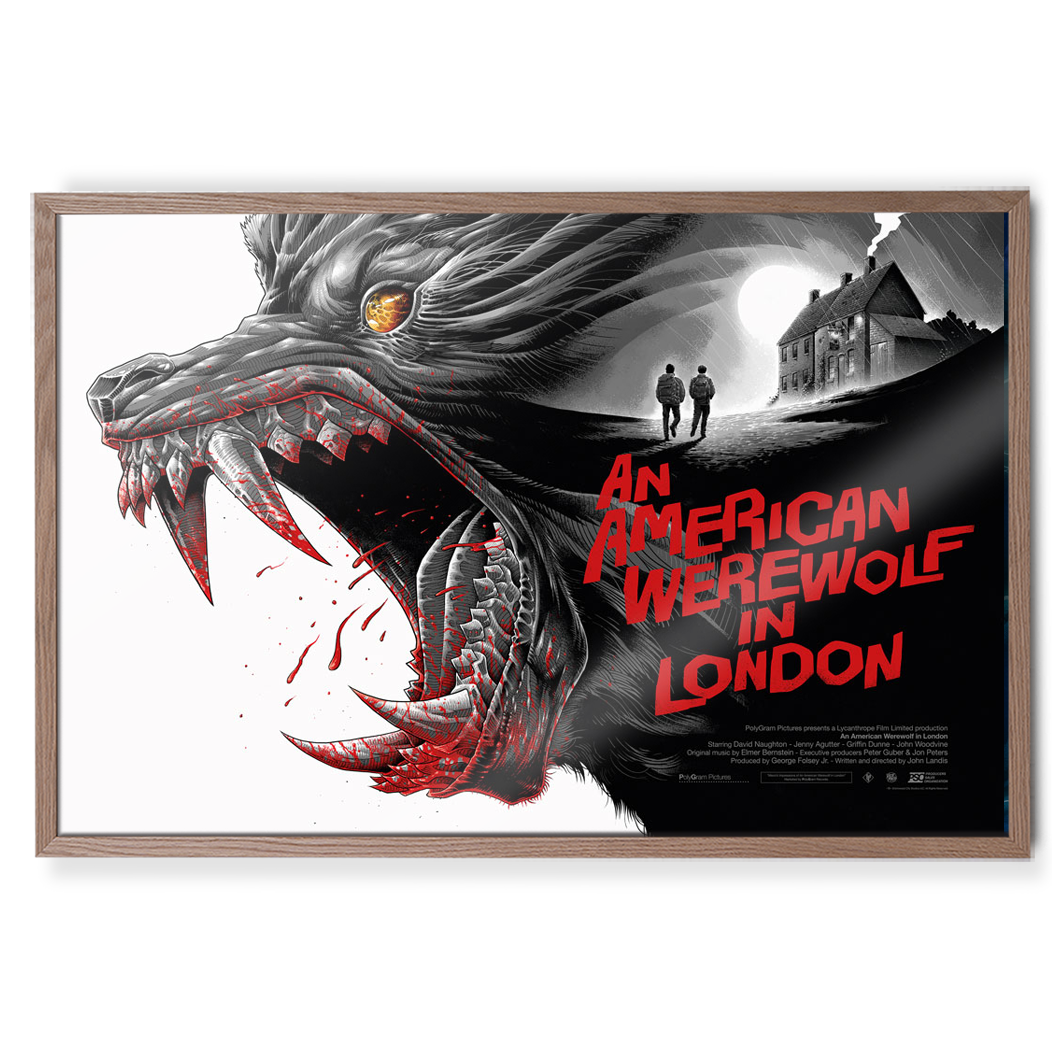 Officially Licensed - An American Werewolf In London Print Framed 24x36 Inch Poster - Natural Oak