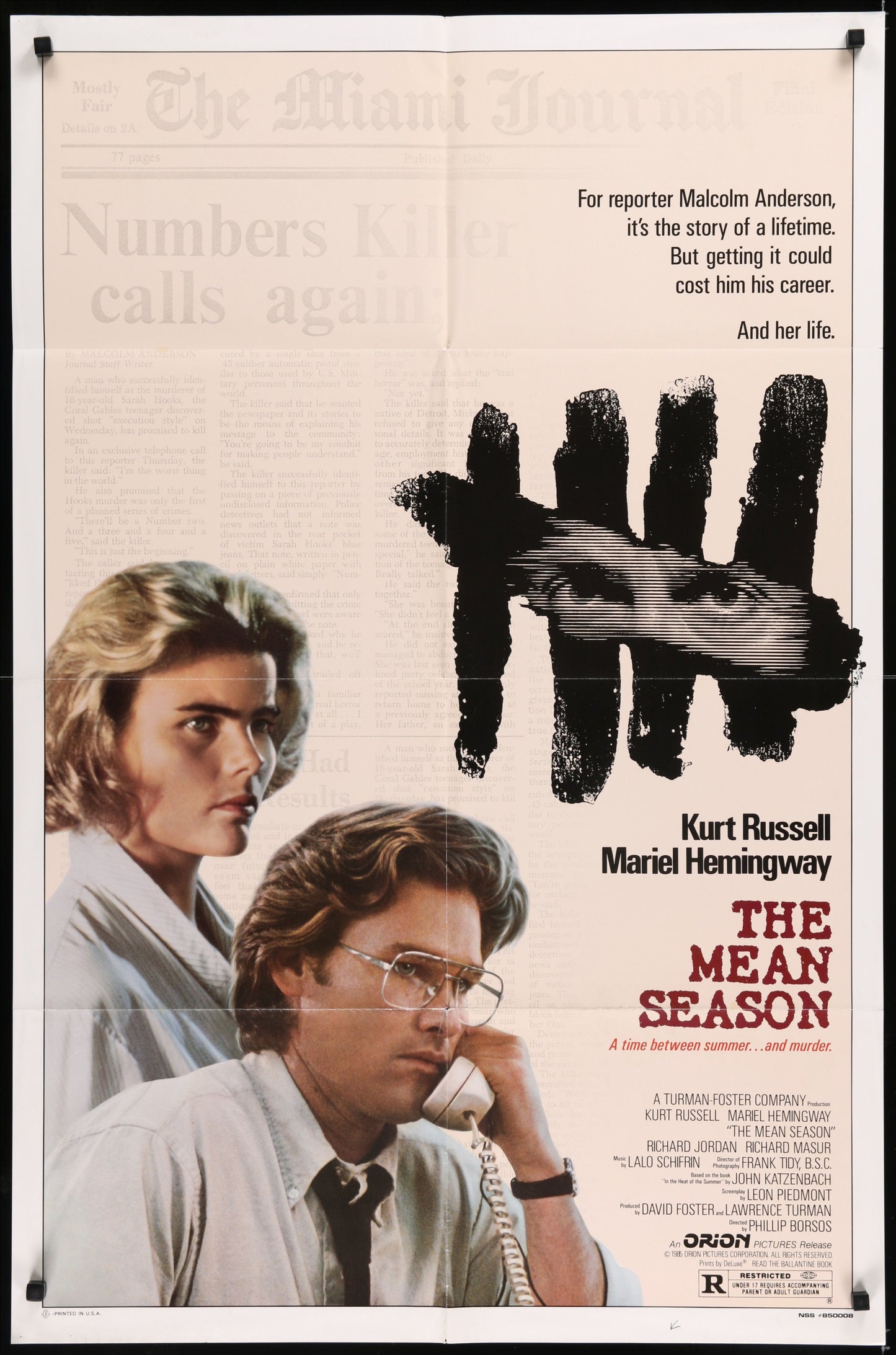 The Mean Season (1985) Original US One Sheet Movie Poster