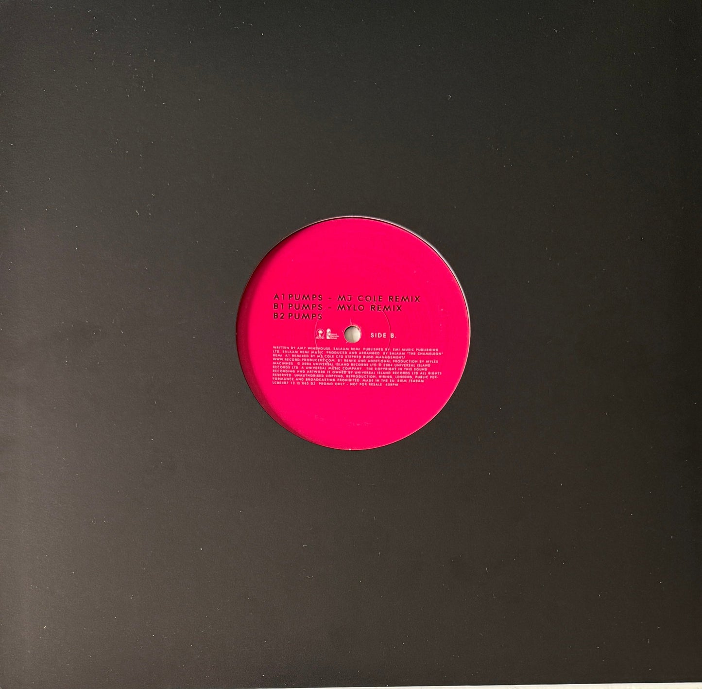Amy Winehouse – Pumps Leftfield / UK Garage – 2004 Label: Island Records Format: 12" Vinyl, 45 RPM, UK Promo