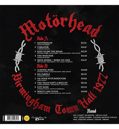 Motörhead – Birmingham Town Hall, 1977 (12-Inch Album on 180g Vinyl)