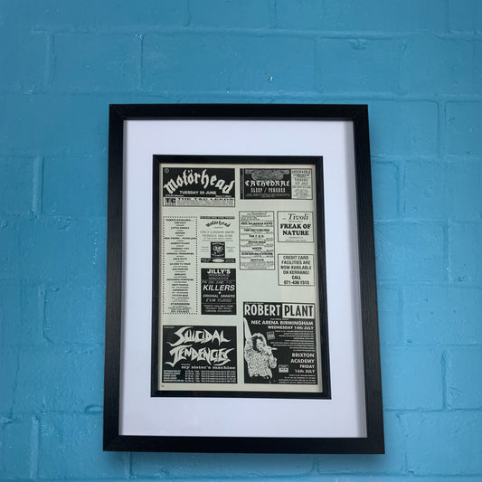 1993 Gig Listings (Motörhead, Suicidal Tendencies) - Original Framed Magazine Poster A4