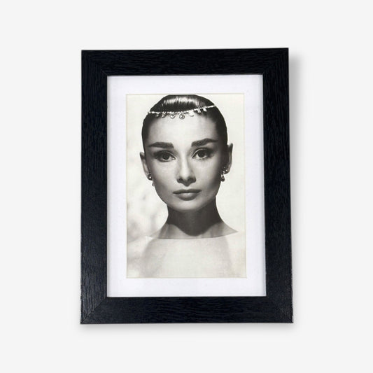 Framed Mounted Black & White Audrey Hepburn A5 Postcard