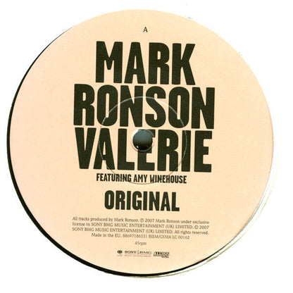 Mark Ronson ft. Amy Winehouse – Valerie – 2007 Soul / Pop · 10" Vinyl · Near Mint Condition