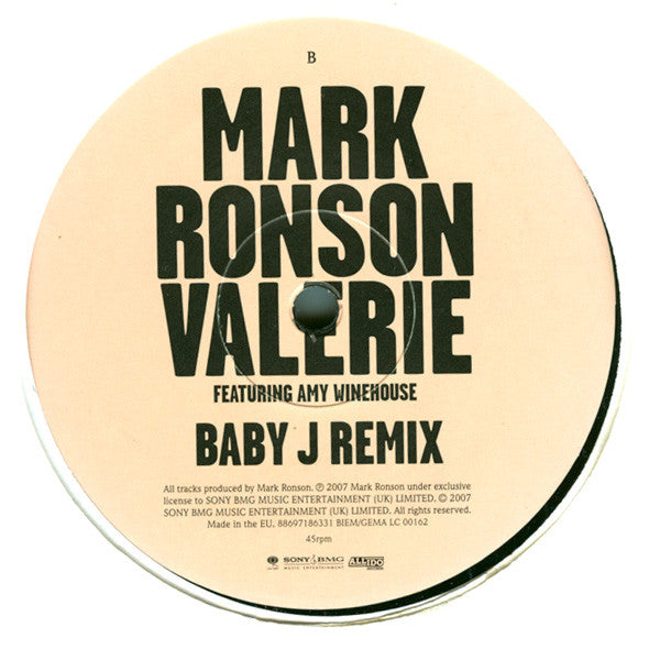 Mark Ronson ft. Amy Winehouse – Valerie – 2007 Soul / Pop · 10" Vinyl · Near Mint Condition