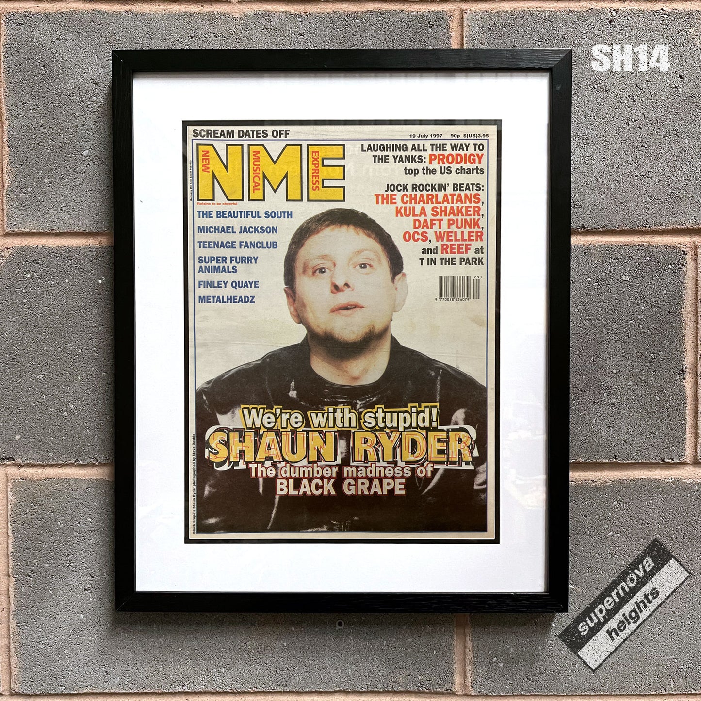 Happy Mondays - Shaun Ryder Framed Luxury Original 1997 NME Magazine 53cm x 43cm