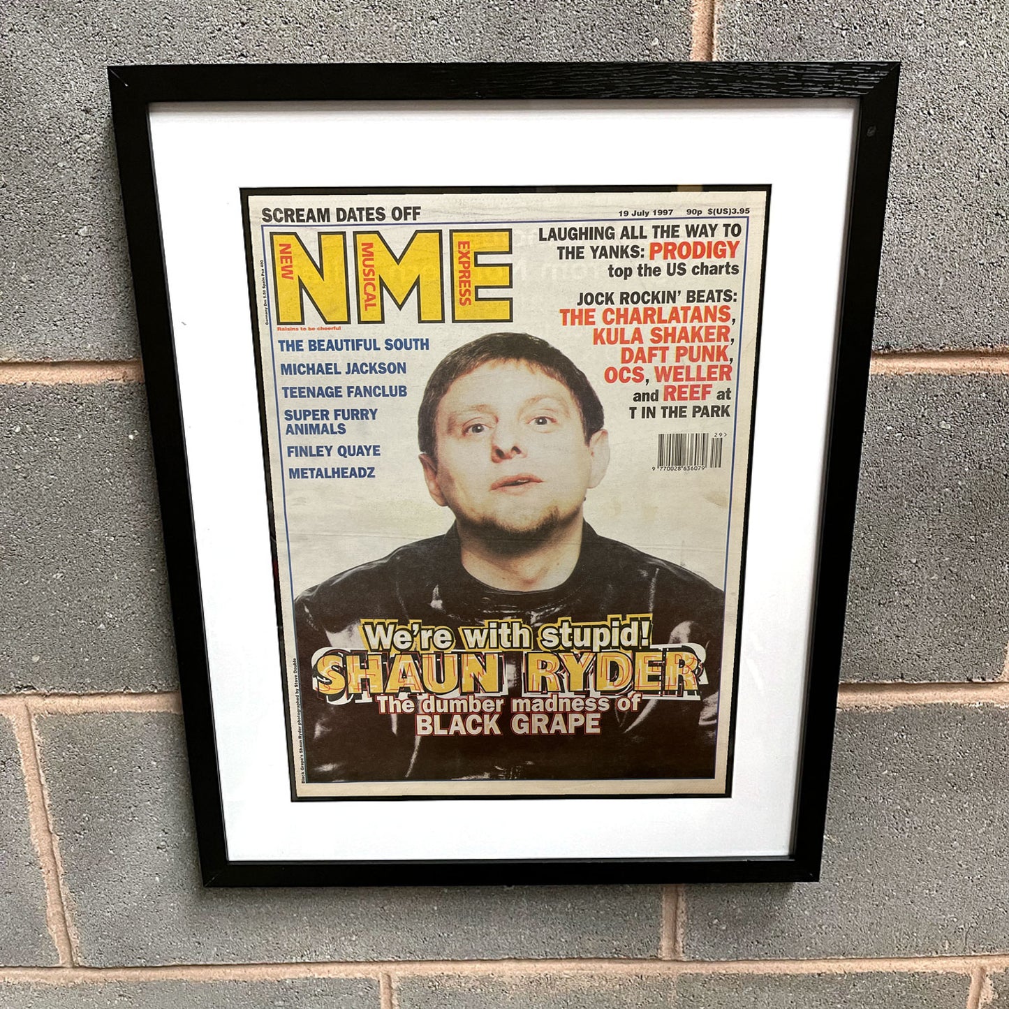 Happy Mondays - Shaun Ryder Framed Luxury Original 1997 NME Magazine 53cm x 43cm