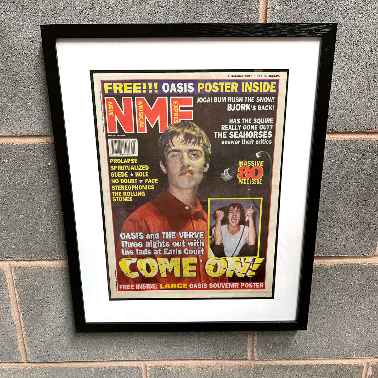 Oasis - Liam Gallagher Framed Luxury Original 1997 NME Magazine 53cm x 43cm